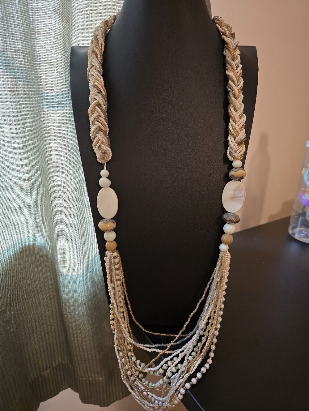 Stunning Bohemian Multi-Strand Seed Bead & Mother of Pearl Statement Necklace - Picture 1 of 8